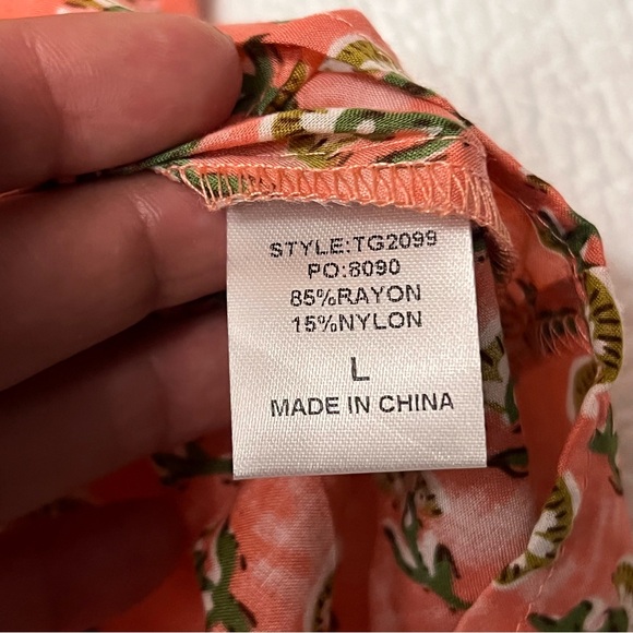 Women’s Gigio Coral Floral Long Dolman Sleeve Peasant Boho Oversized Top Size L - Picture 9 of 14